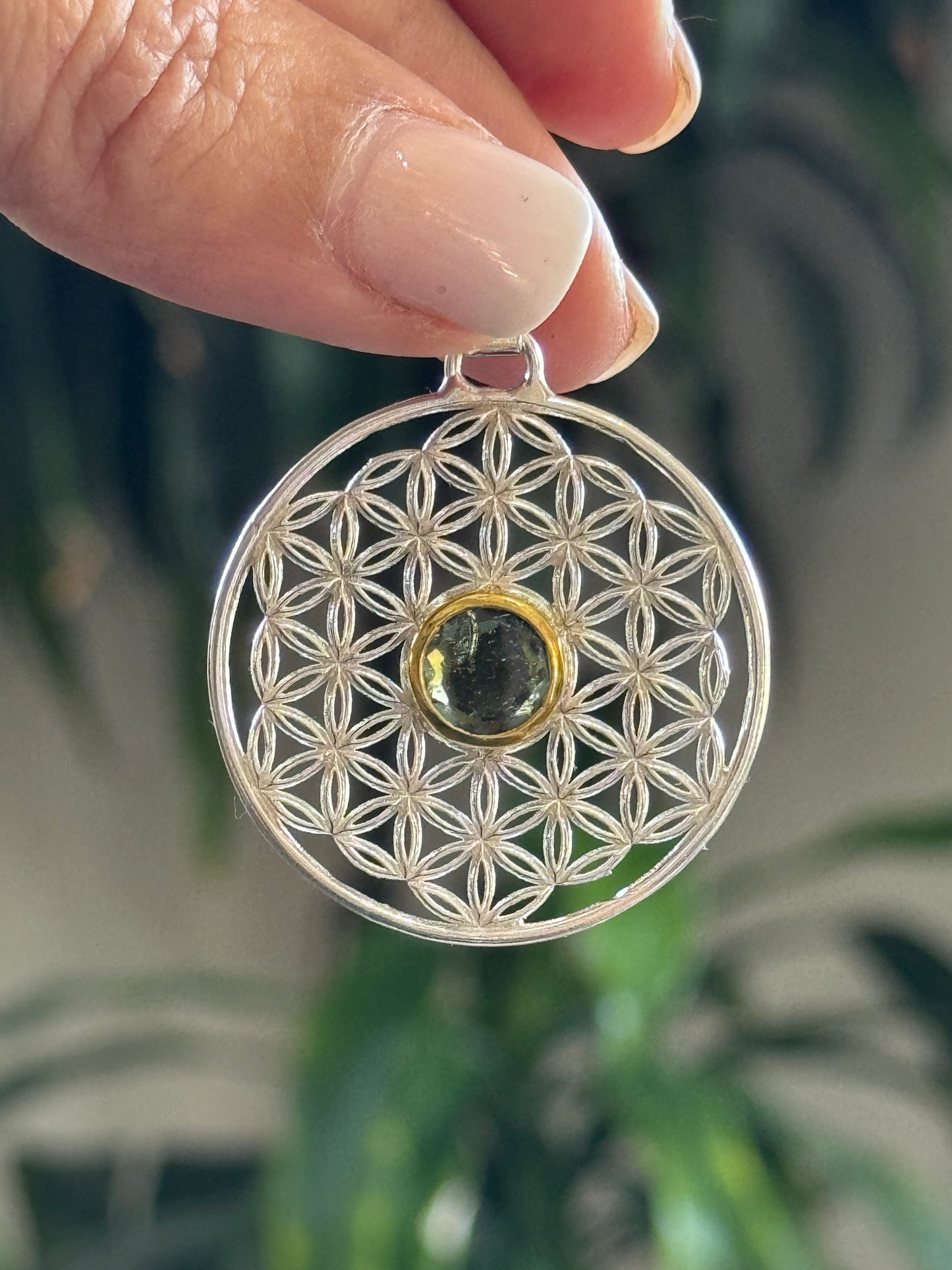 Moldavite Flower of Life Pendant
