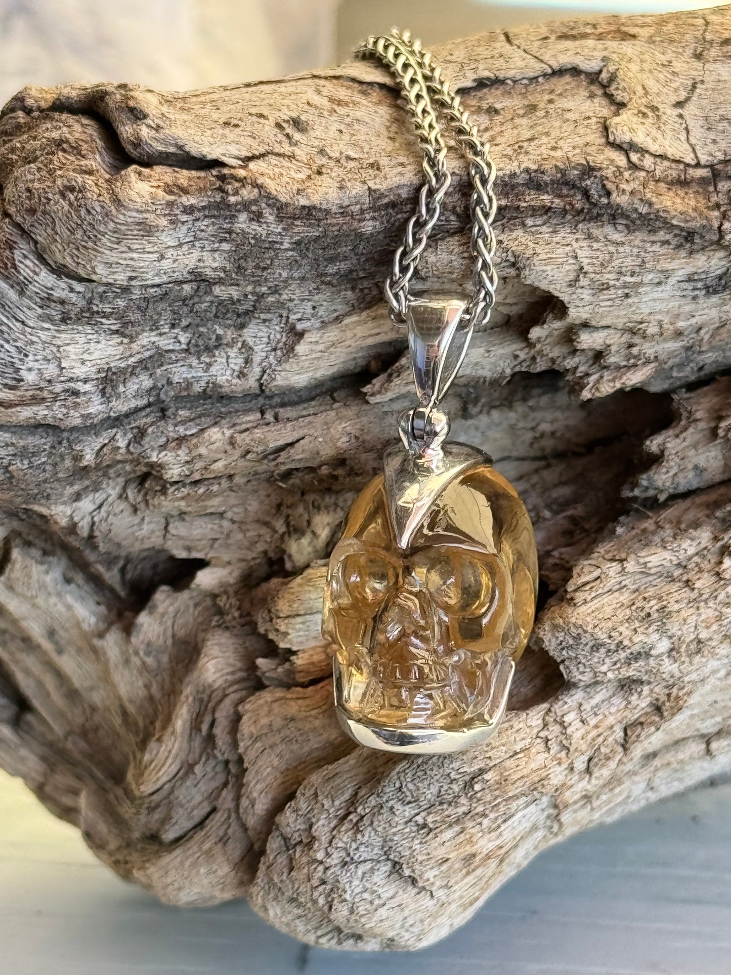 Natural Citrine Skull Pendant