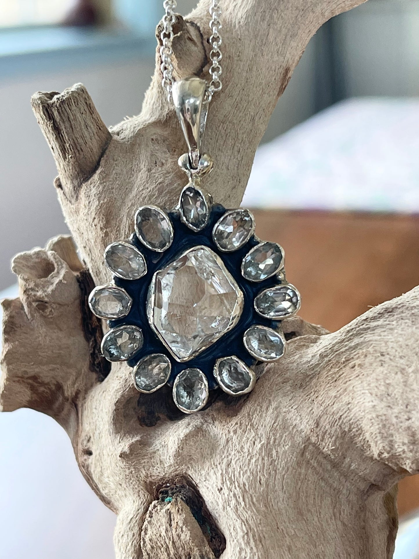 Herkimer Diamond & Aquamarine Pendant