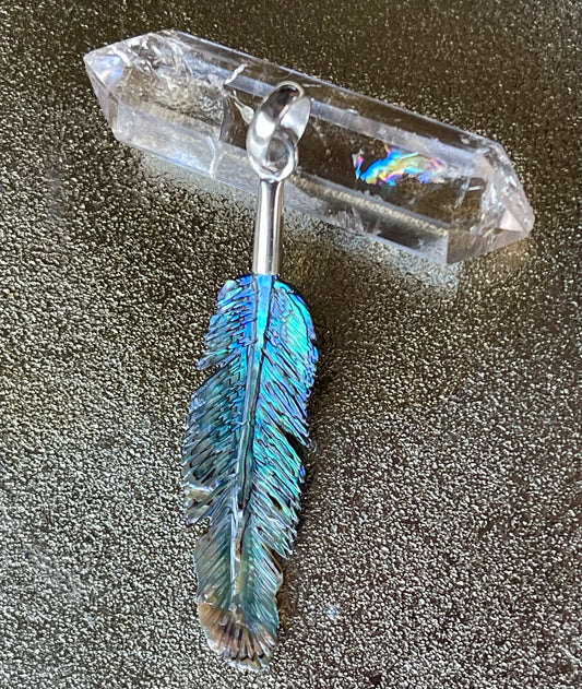 Abalone shell feather pendant