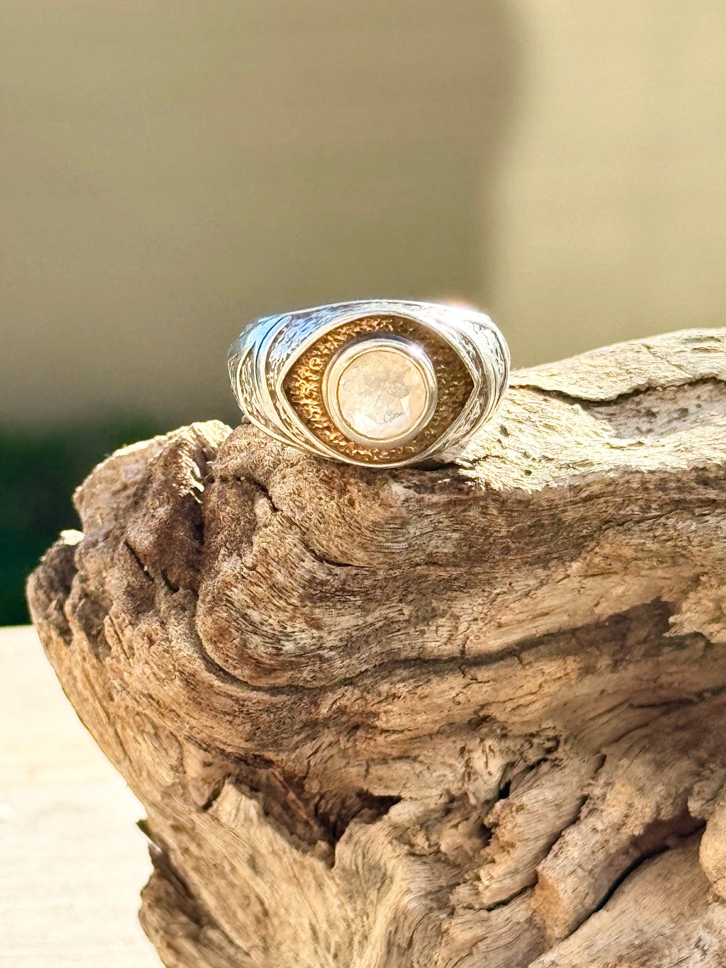Libyan Desert Glass Tektite Ring, size 8