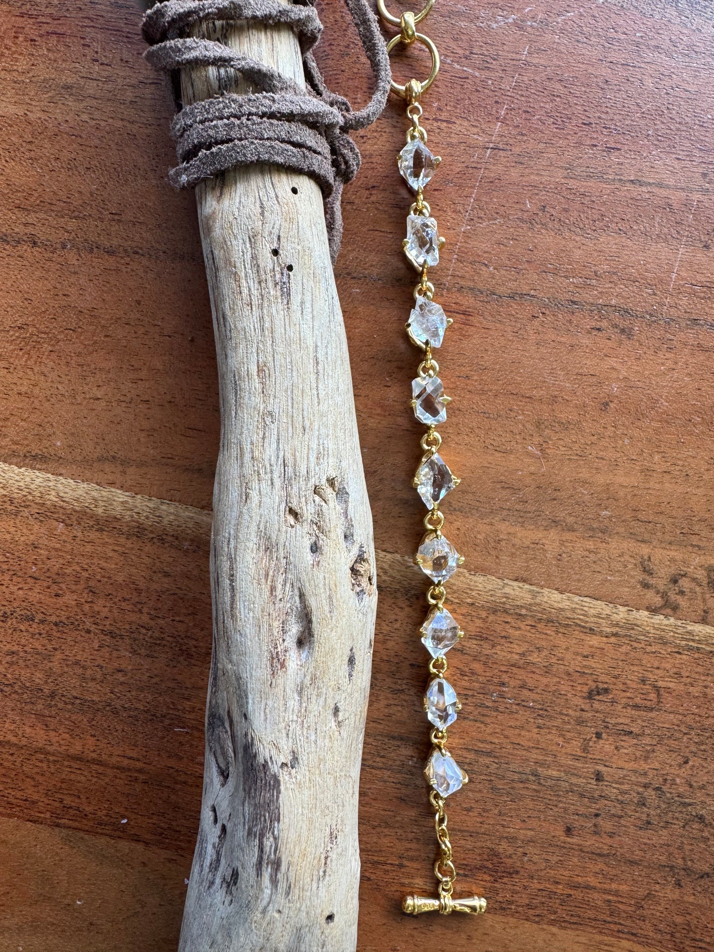 Gold Micron Plated 9 Herkimer Diamonds Bracelet