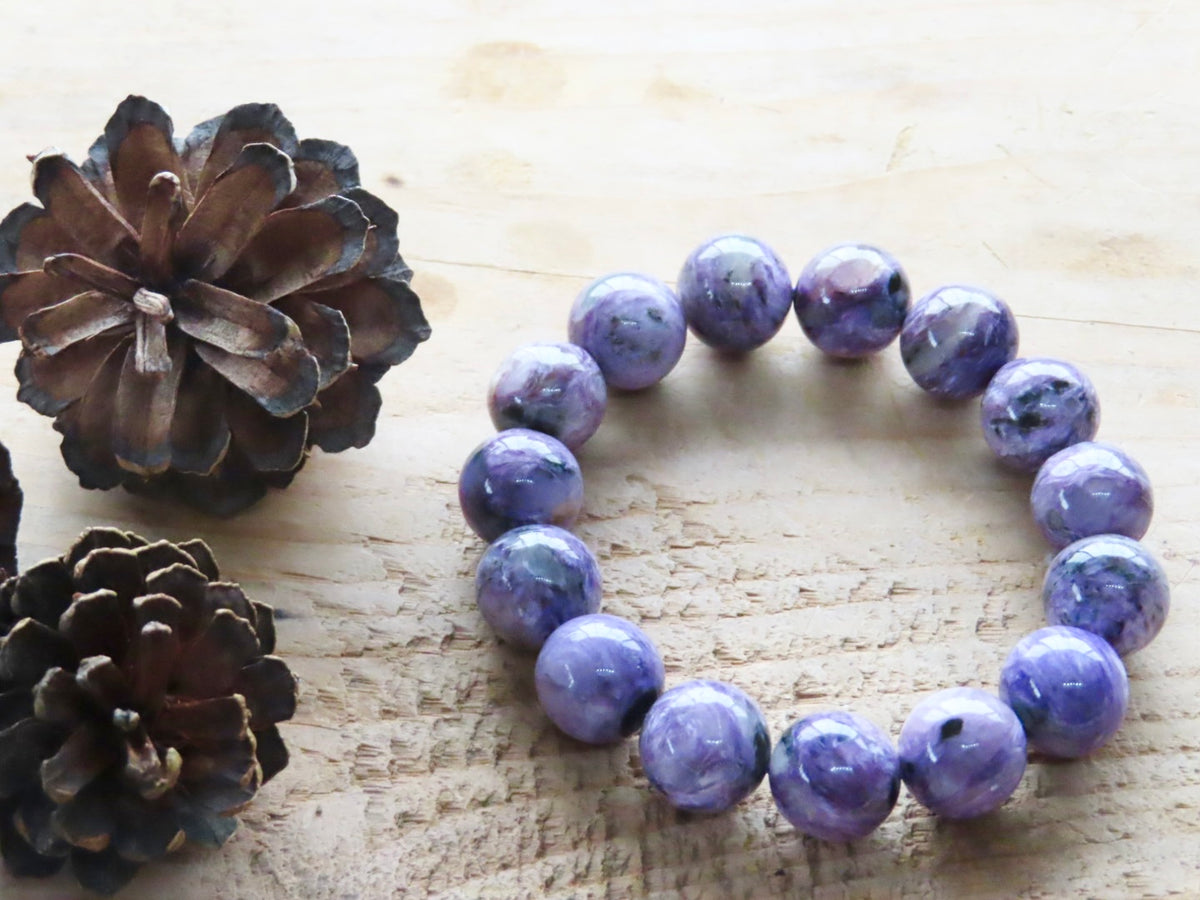 Natural Charoite Large Bead Bracelet