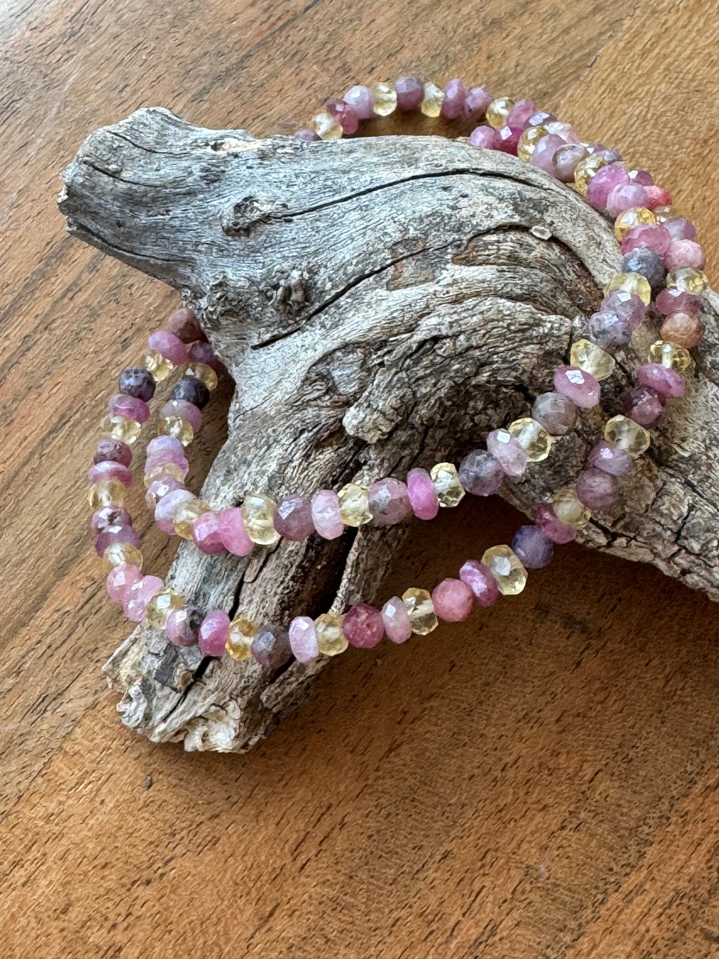 Double Wrap Bracelet with Ruby Sapphire, Citrine & Pink Tourmaline