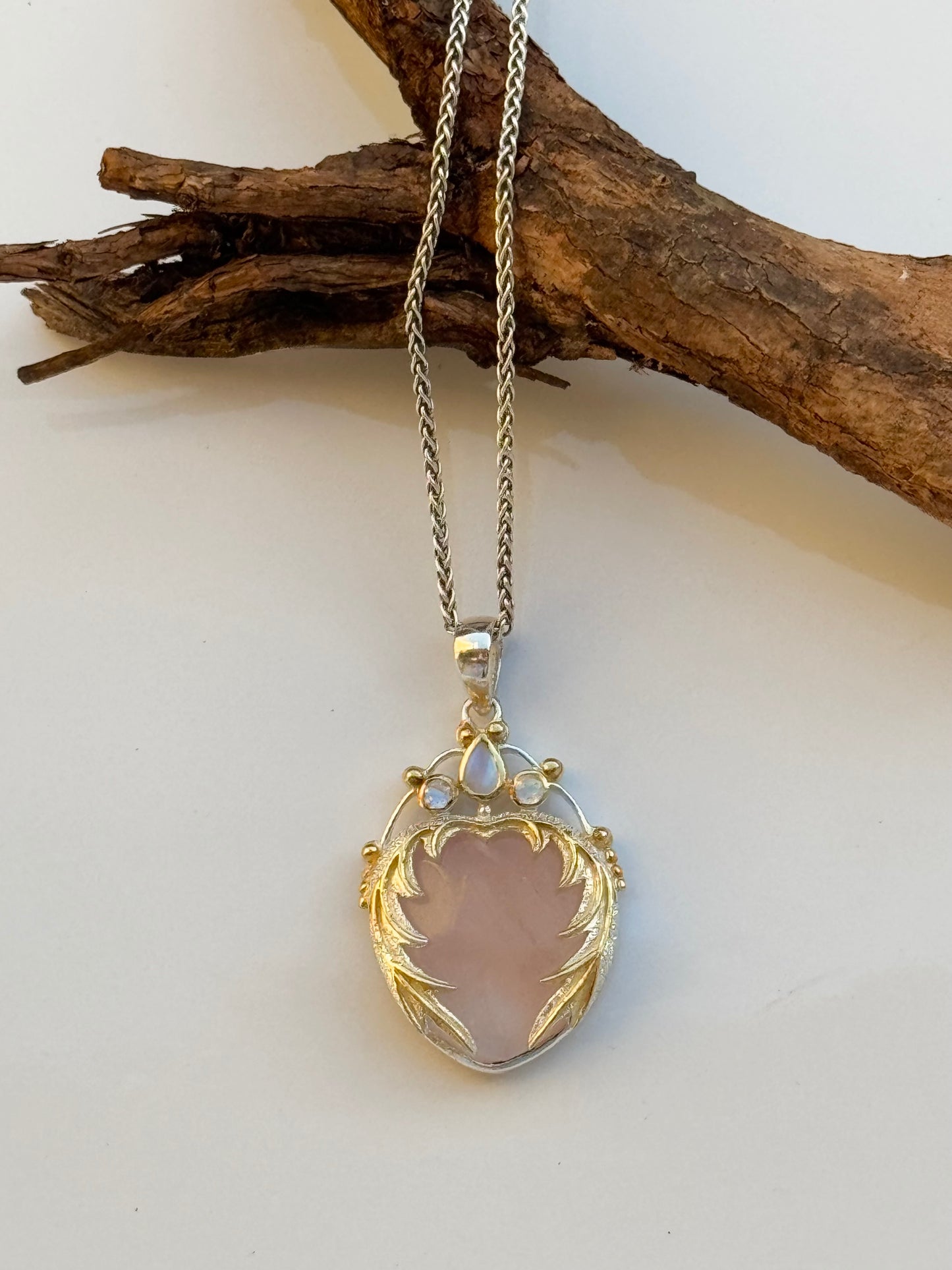 Rose Quartz and Moonstone fairy princess pendant