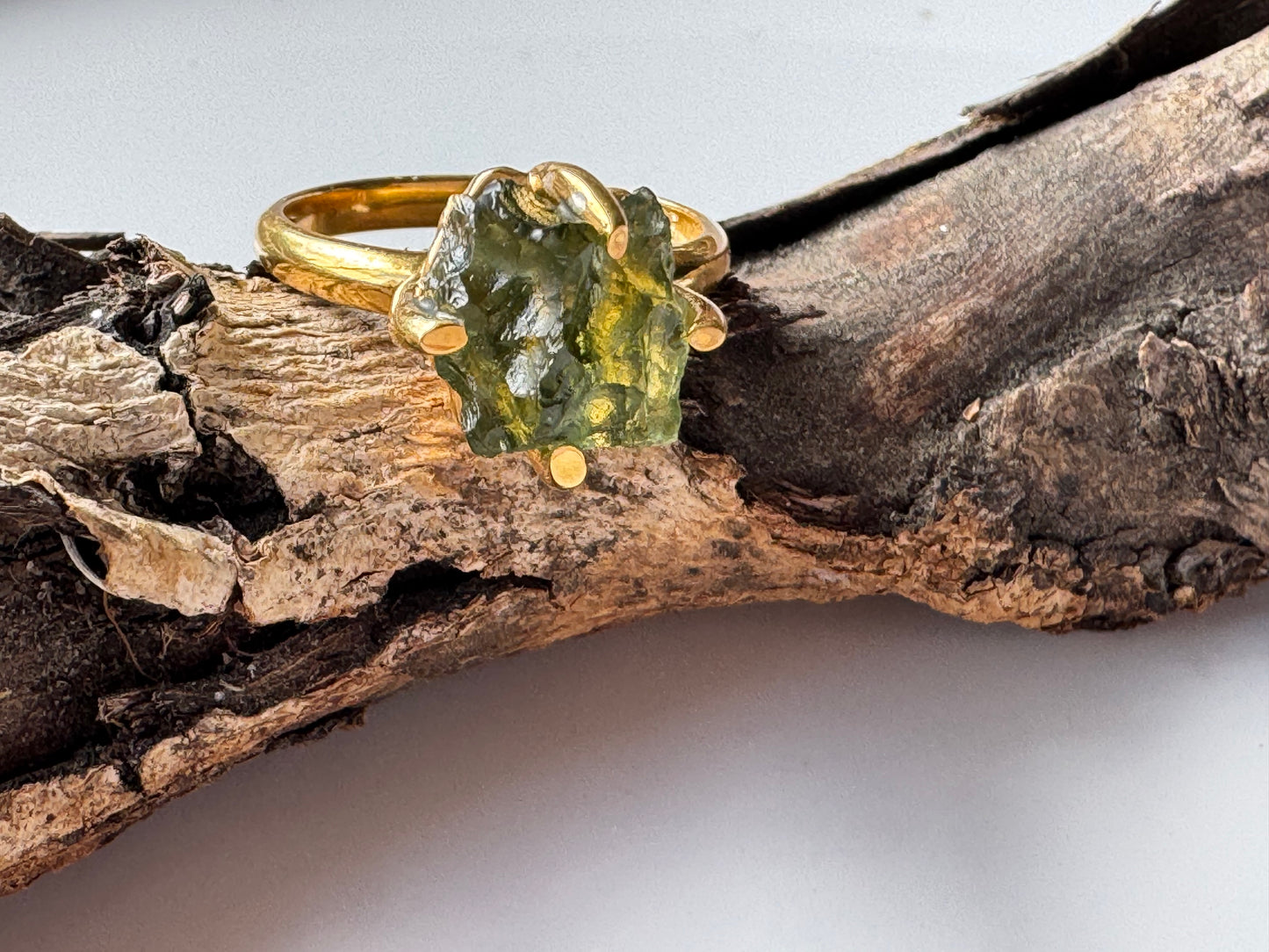 Gold Micron Plated Raw Moldavite Ring