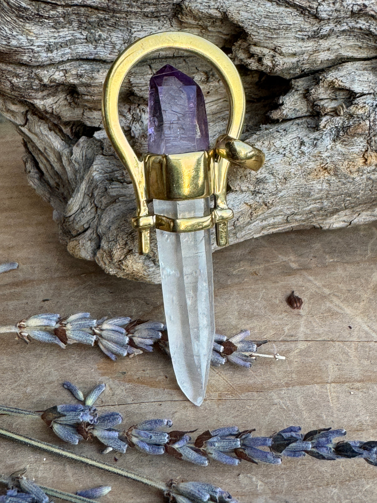 Natural Raw Amethyst & Clear Quartz Point Pendant – Magic, Protection & Spiritual Connection