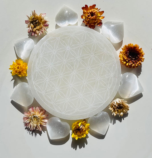Flower Of Life Selenite charging plate (large size)