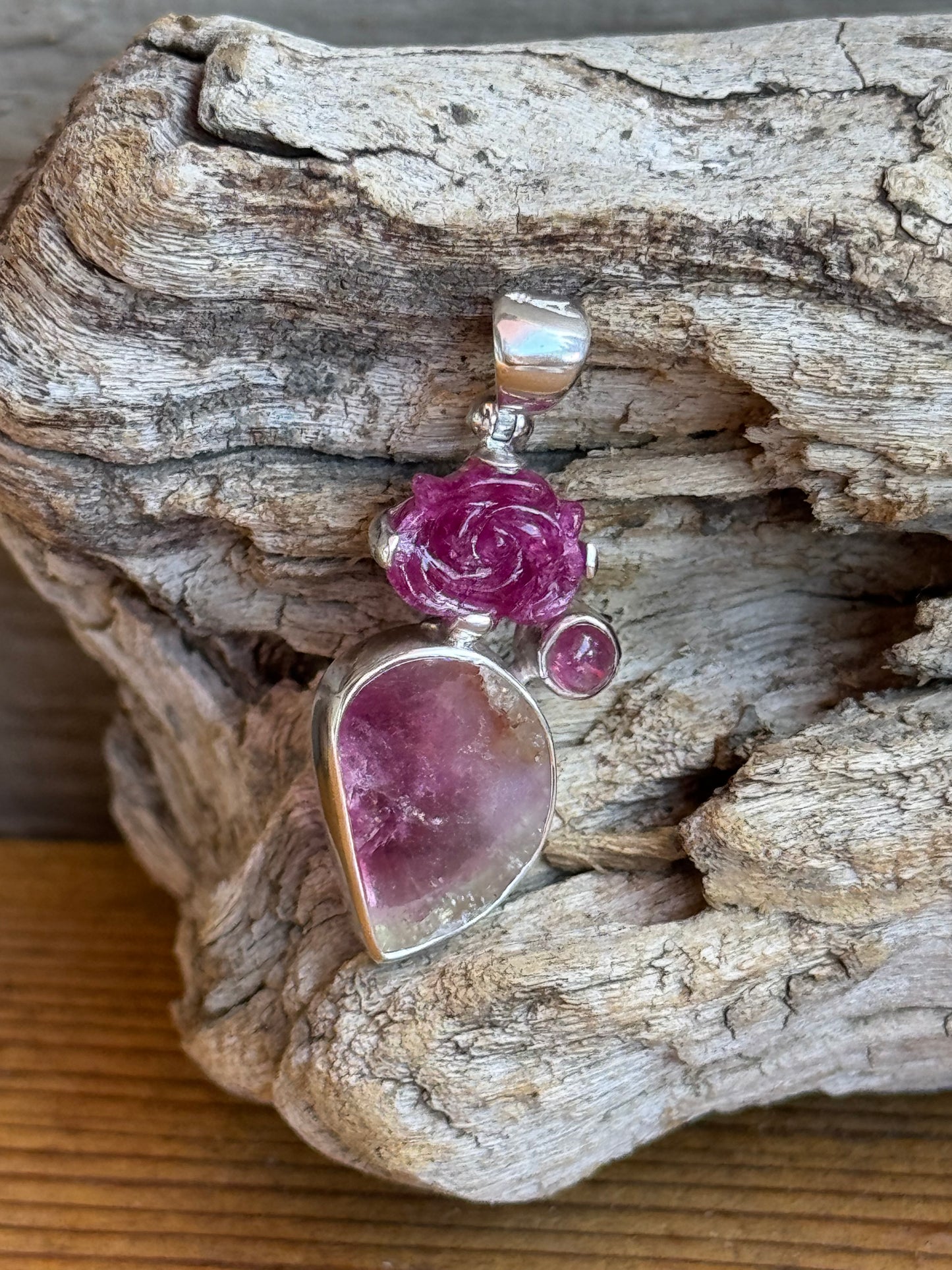 Pink Tourmaline Rose & Watermelon Tourmaline Pendant