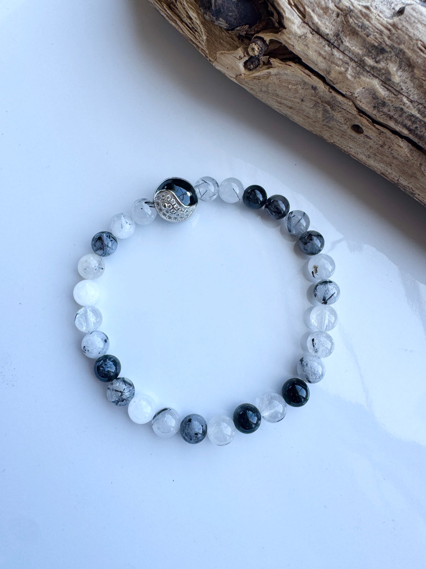 Yin Yang Tourmalinated Quartz Bracelet