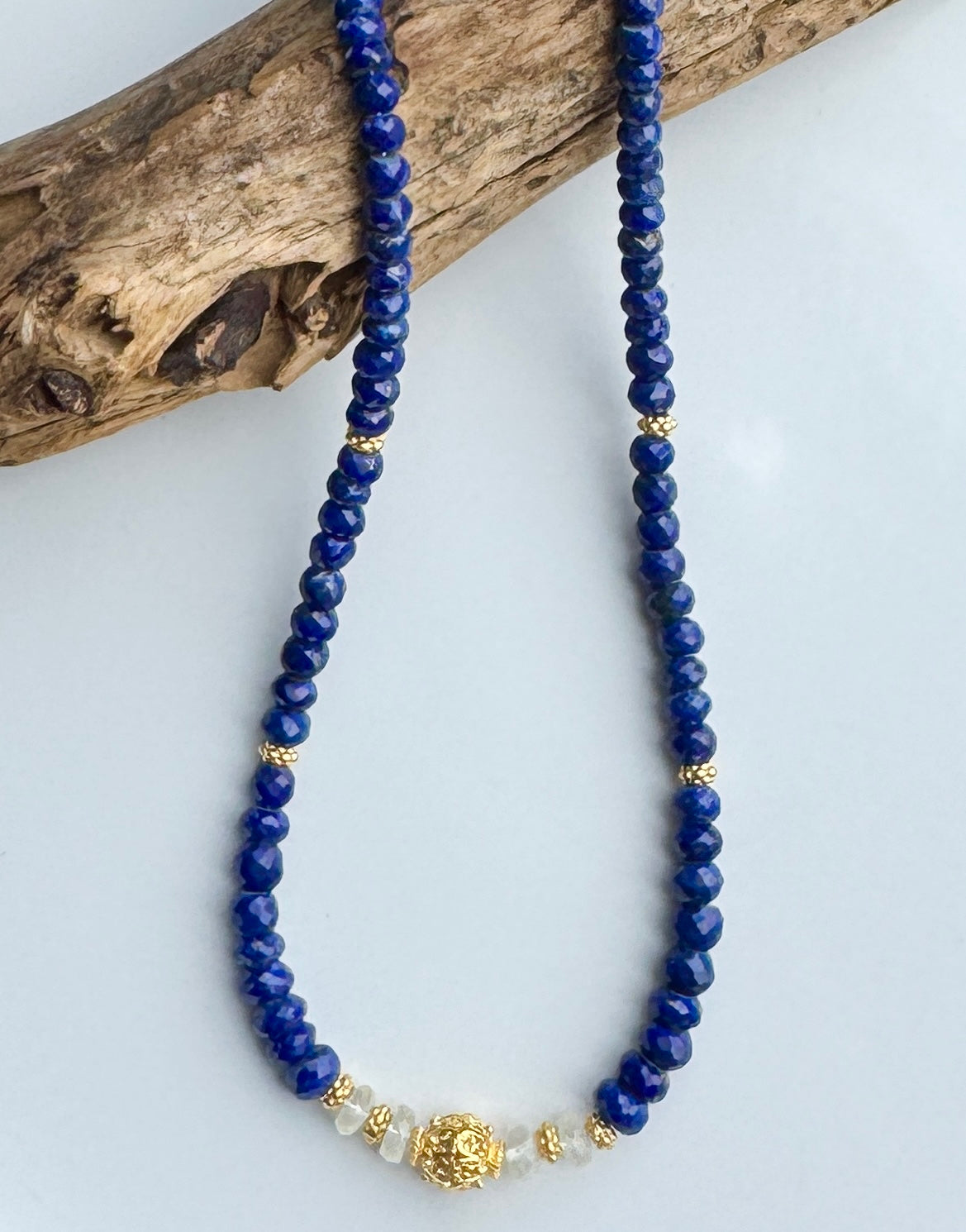 Libyan Desert Glass Tektite & Lapis Lazuli — MALCHUT Necklace