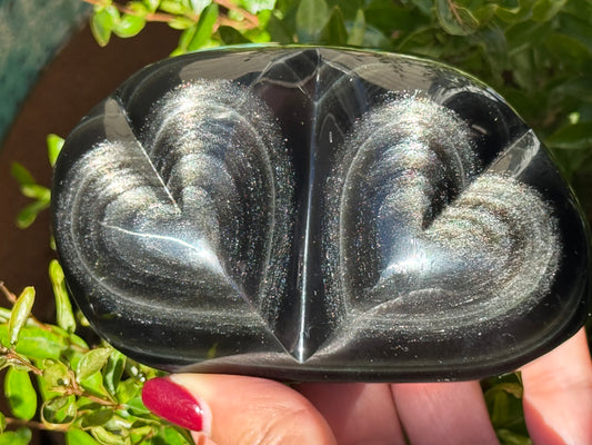 🌑 Rainbow Obsidian — Double Heart (Large)