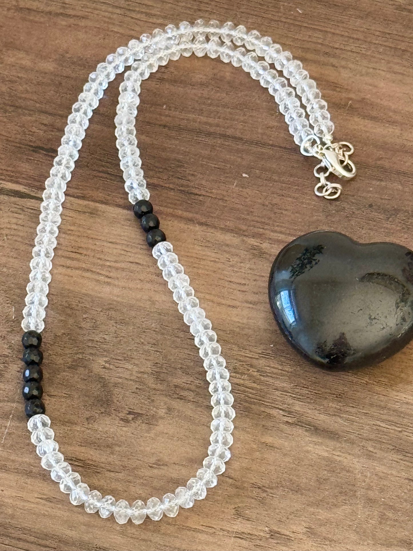 Black Tourmaline & Clear Quartz Crystal Grid Necklace