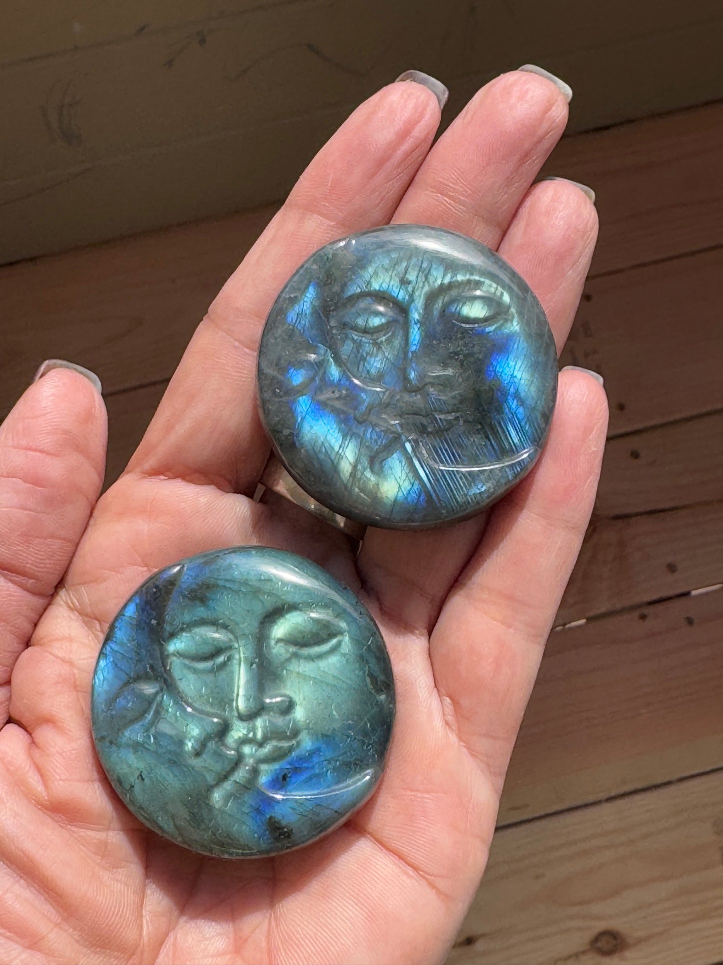 Labradorite Moon – Carved Face of Light