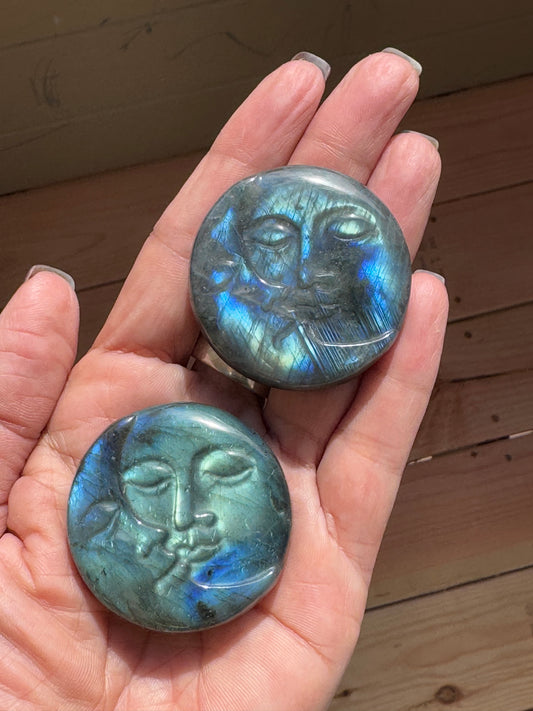 Labradorite Moon – Carved Face of Light