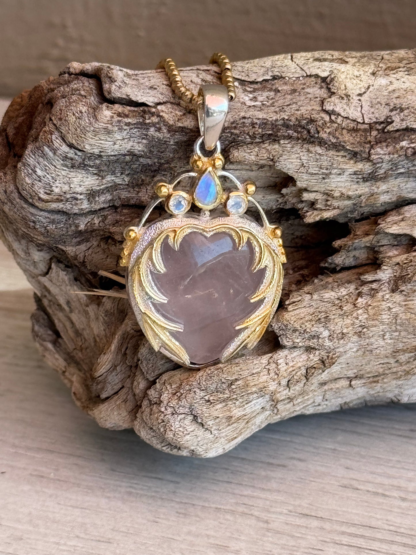 Rose Quartz and Moonstone fairy princess pendant