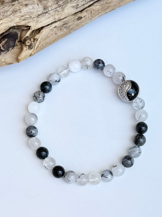 Yin Yang Tourmalinated Quartz Bracelet