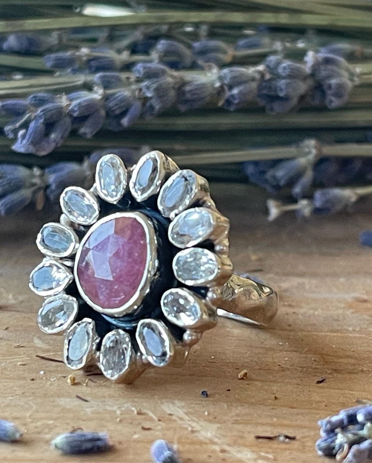 Pink Tourmaline with Aquamarine Ring