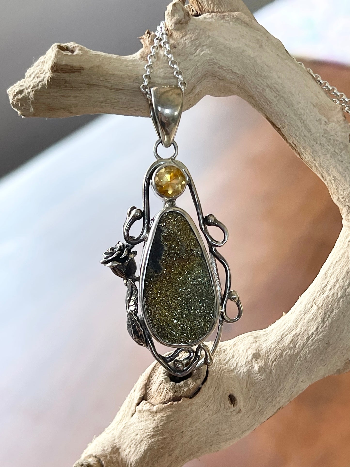 Rainbow Pyrite with Citrine pendant