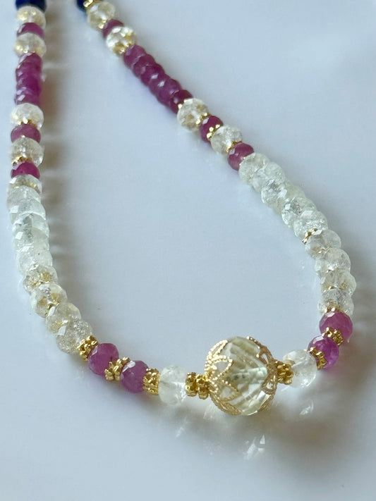 Libyan Desert Glass • Ruby • Lapis Lazuli. Crystal Grid Necklace | Ancient Light & Royal Protection