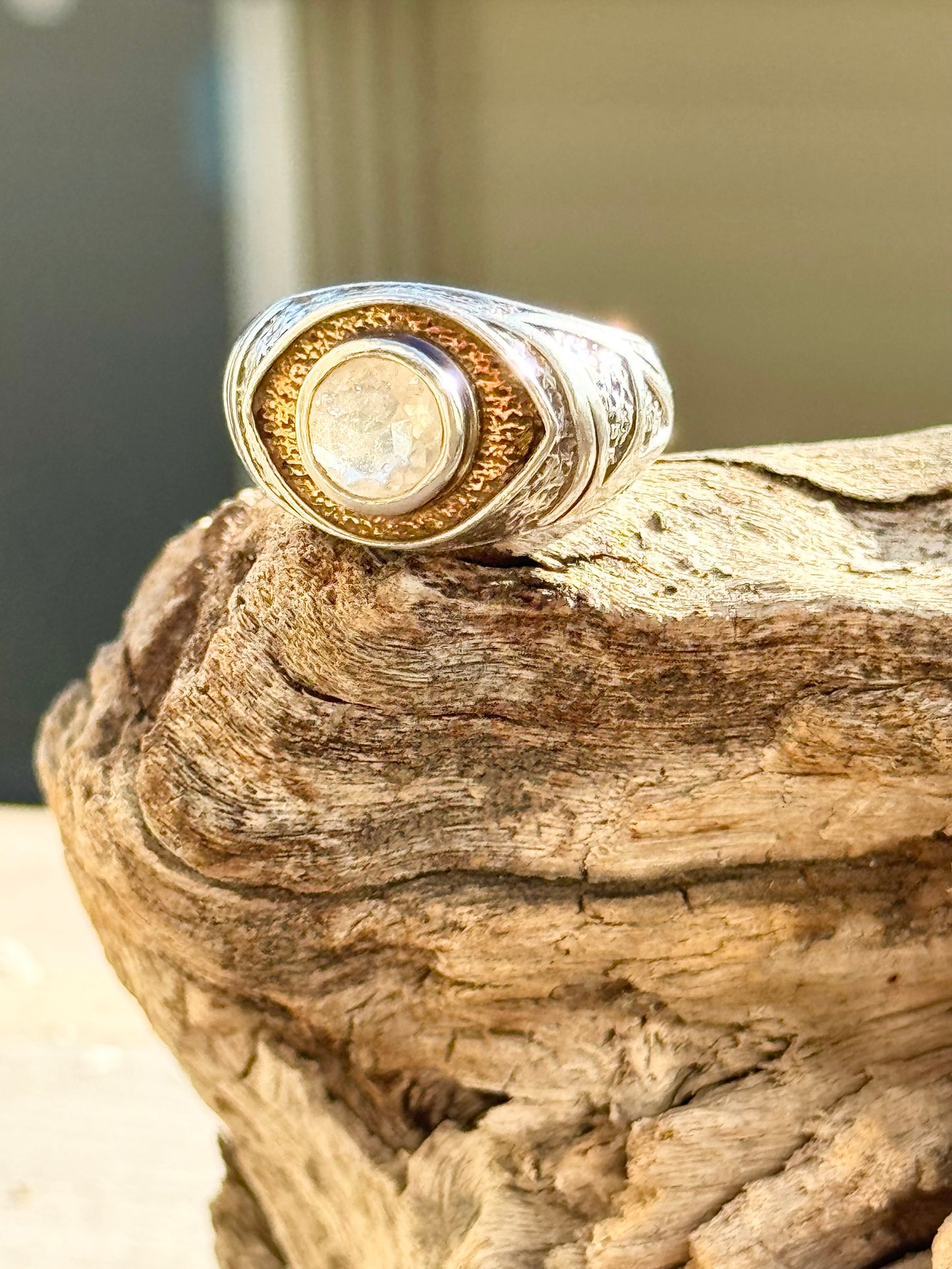 Libyan Desert Glass Tektite Ring, size 8