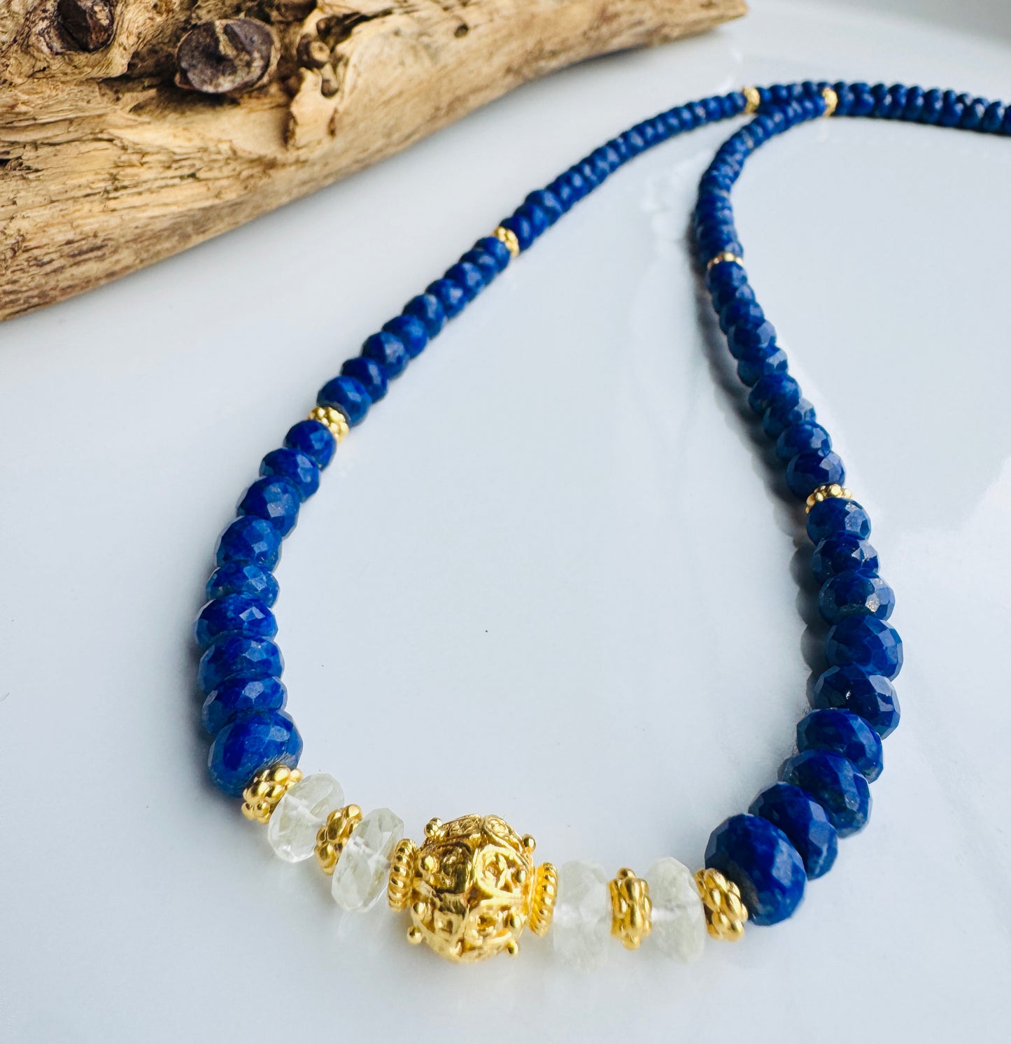 Libyan Desert Glass Tektite & Lapis Lazuli — MALCHUT Necklace