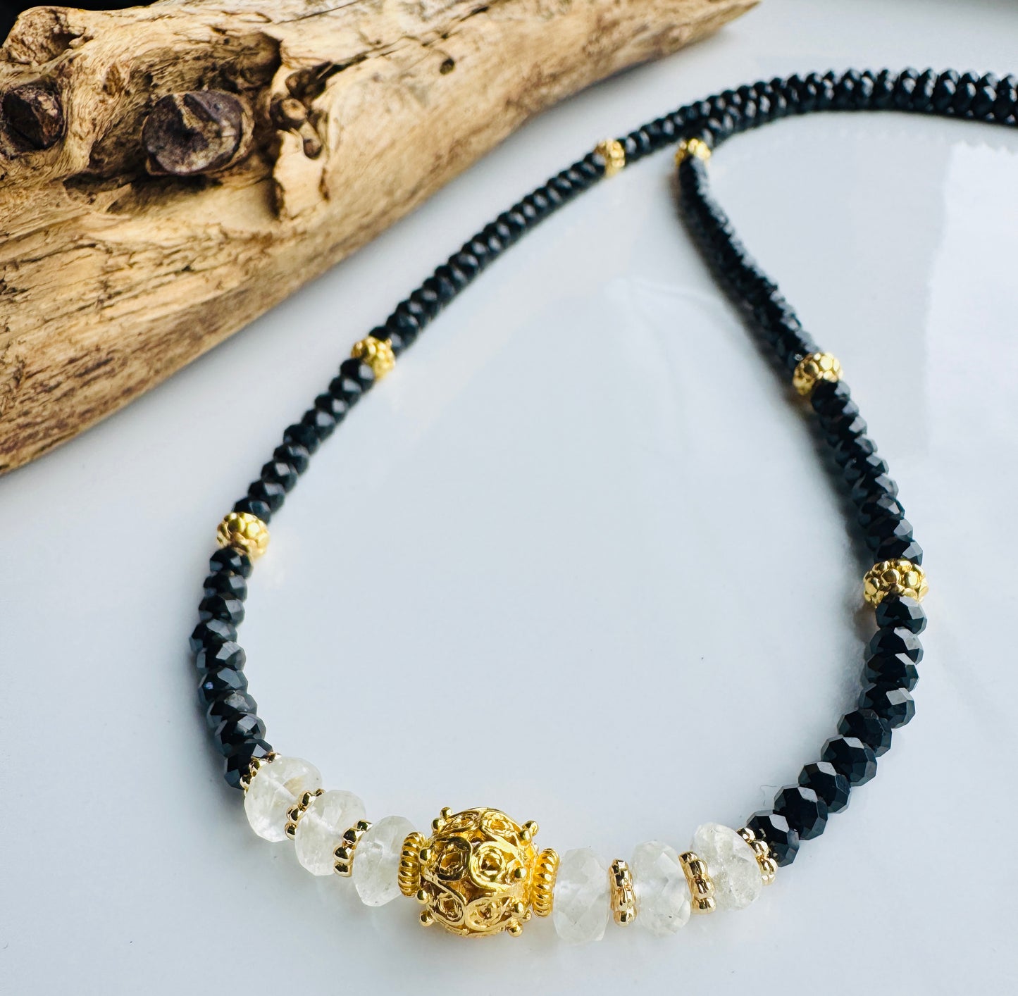 Libyan Desert Glass Tektite & Black Tourmaline Necklace