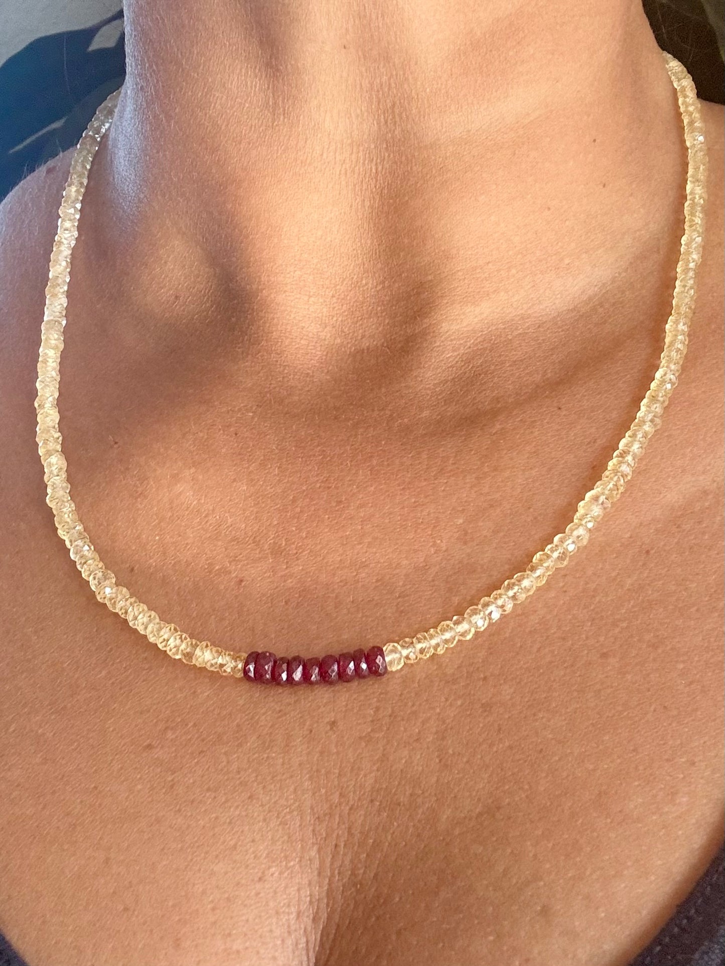 Natural Citrine & Ruby Beads Necklace