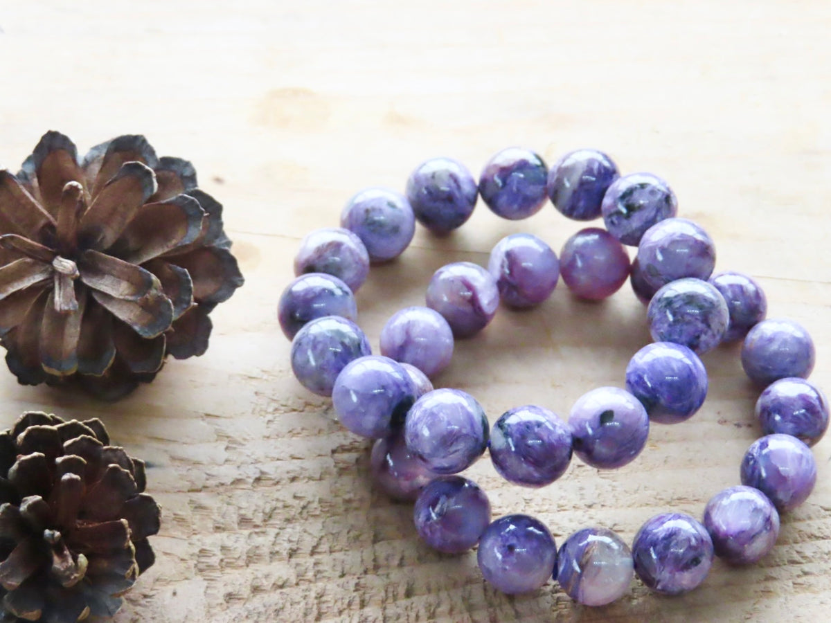 Natural Charoite Large Bead Bracelet