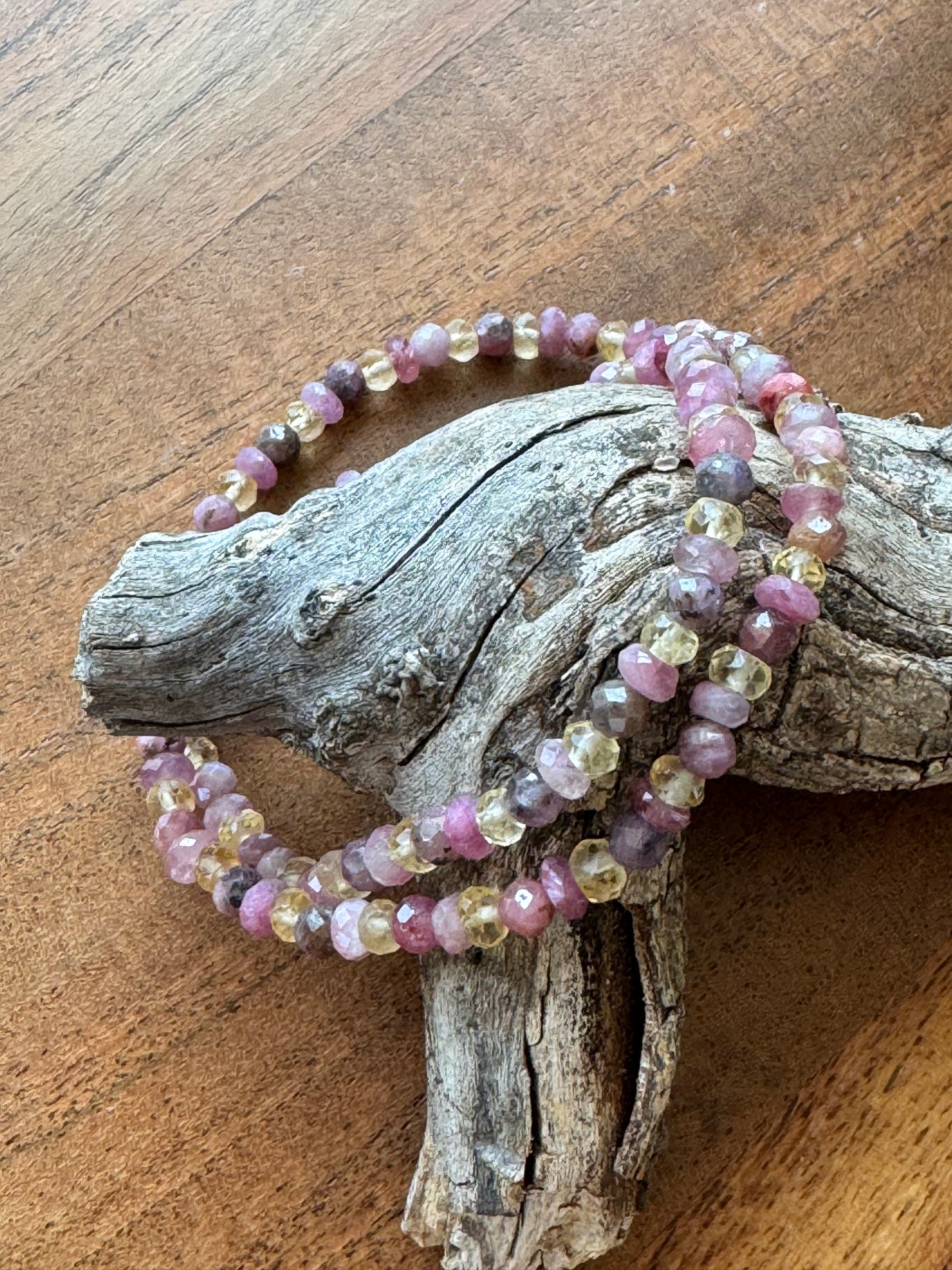 Double Wrap Bracelet with Ruby Sapphire, Citrine & Pink Tourmaline