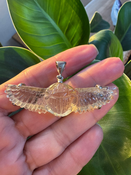 Libyan Desert Glass Winged Scarab Pendant