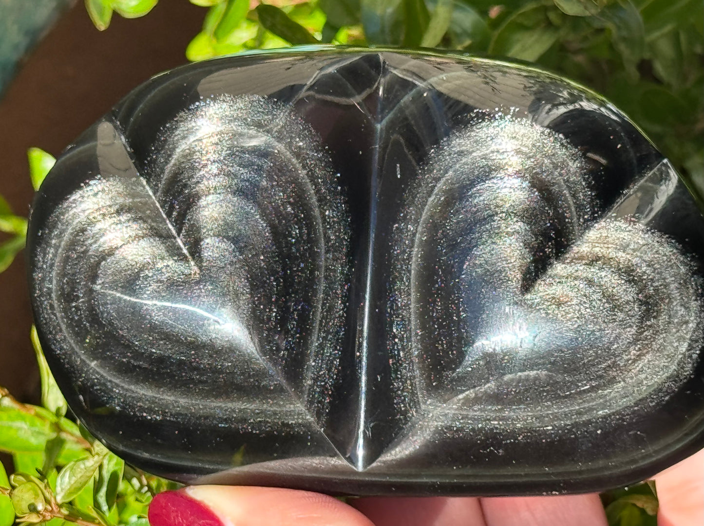 🌑 Rainbow Obsidian — Double Heart (Large)