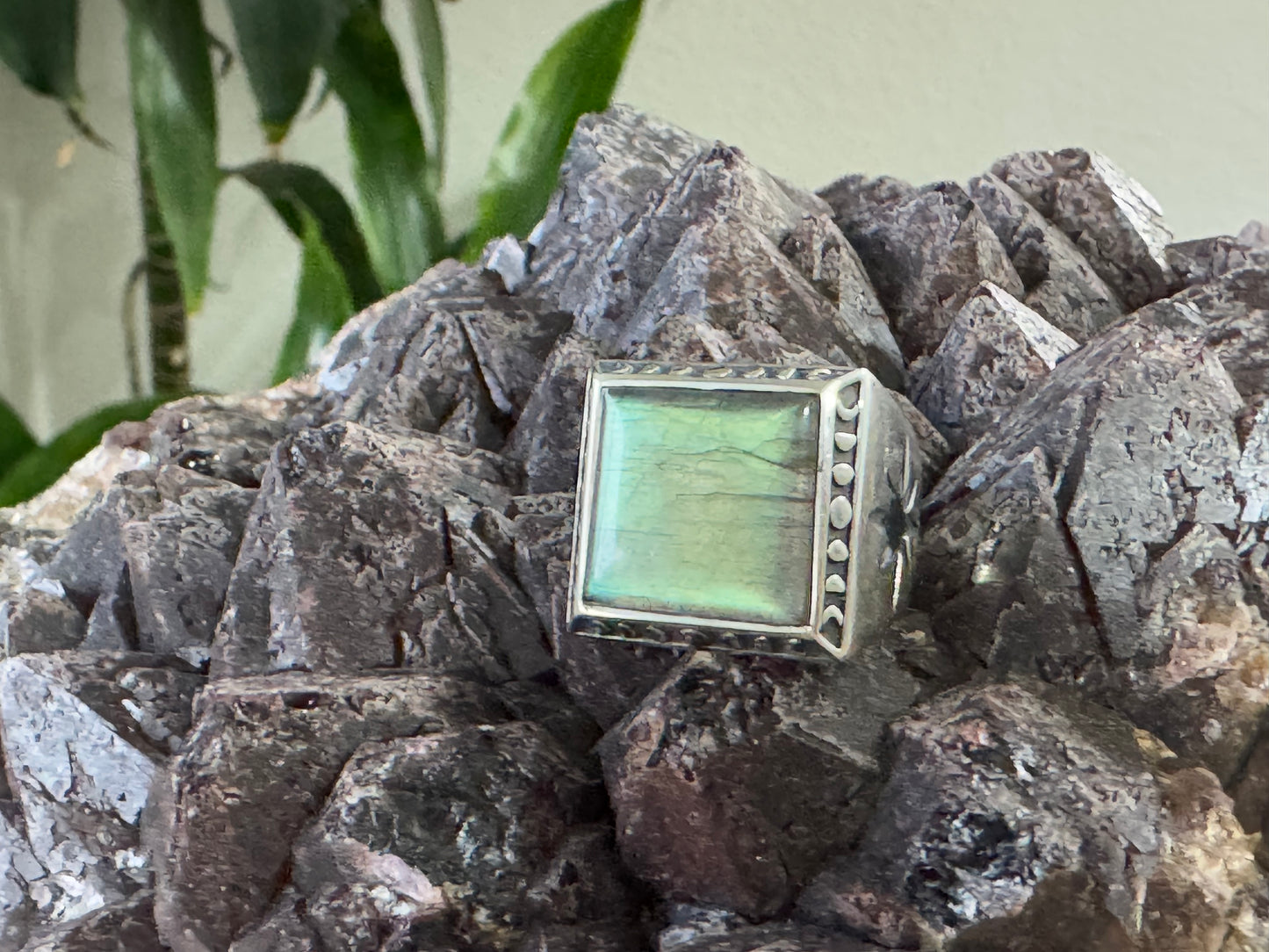 Square Labradorite Ring – Mystic Wizard Edition 🧙‍♀️🔮
Size 8