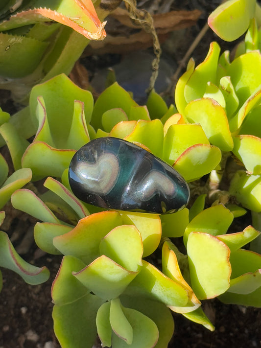 Mini Double Heart Rainbow Obsidian