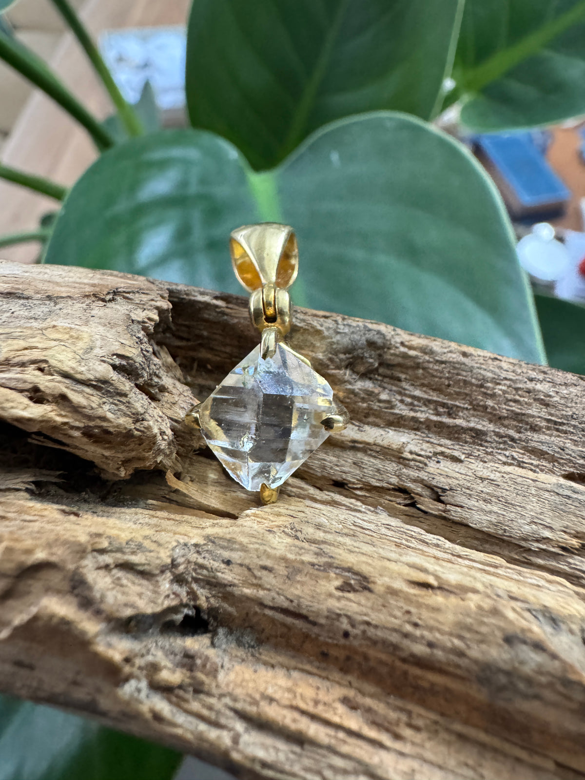 Completely Raw Natural Herkimer Diamond Micron Gold Pendant – High Vibration, Clarity & Spiritual Awakening