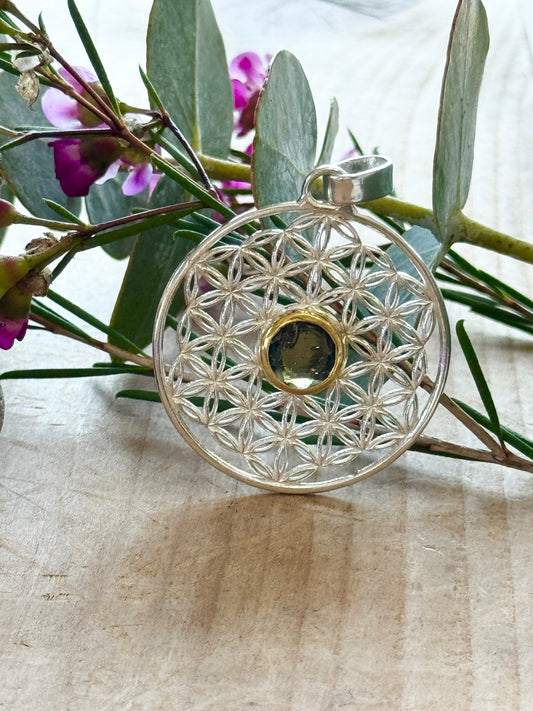 Moldavite Flower of Life Pendant