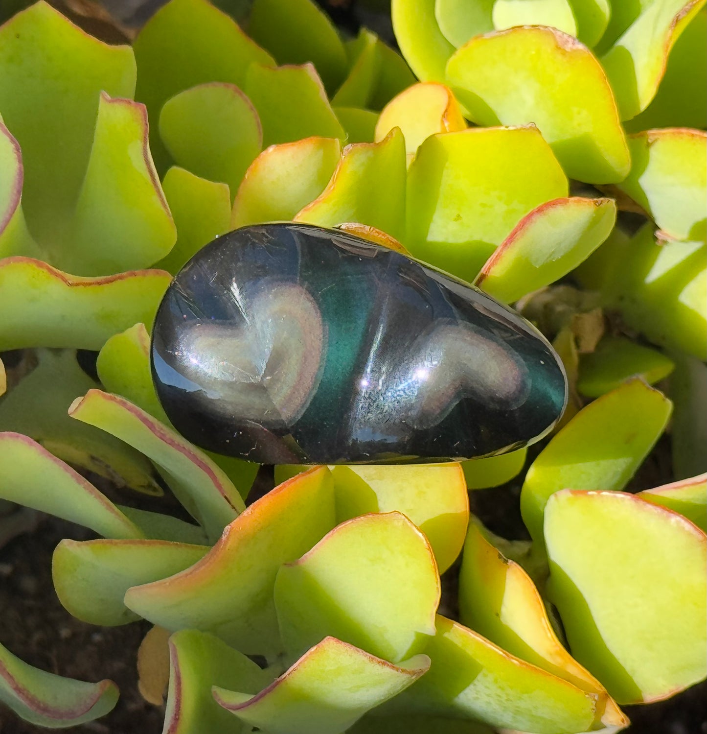 Mini Double Heart Rainbow Obsidian