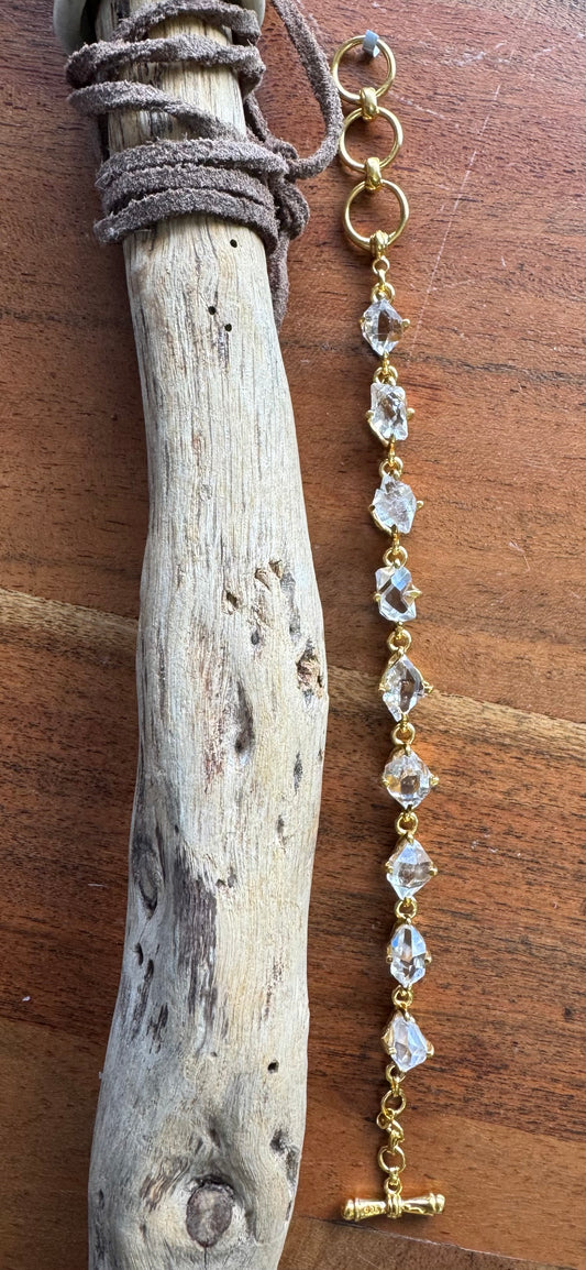 Gold Micron Plated 9 Herkimer Diamonds Bracelet