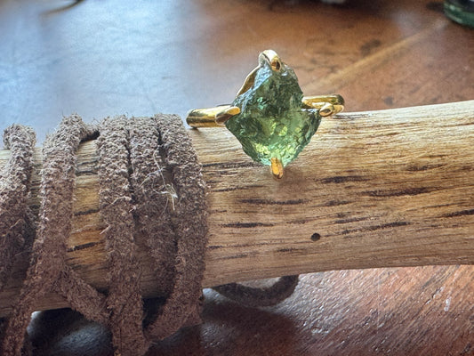 Gold Micron Plated Raw Moldavite Ring