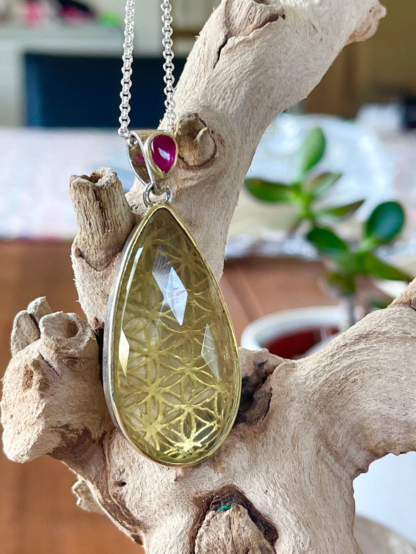 Libyan Desert Glass Tektite & Ruby pendant