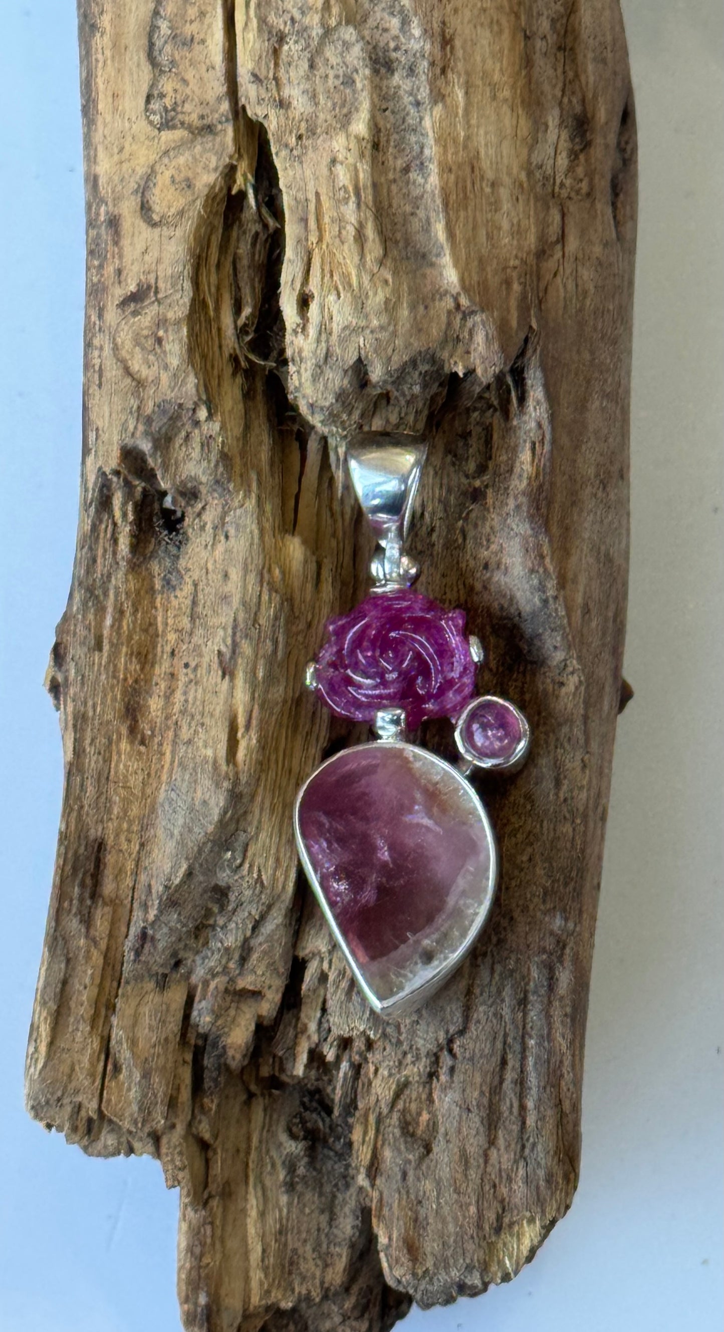 Pink Tourmaline Rose & Watermelon Tourmaline Pendant