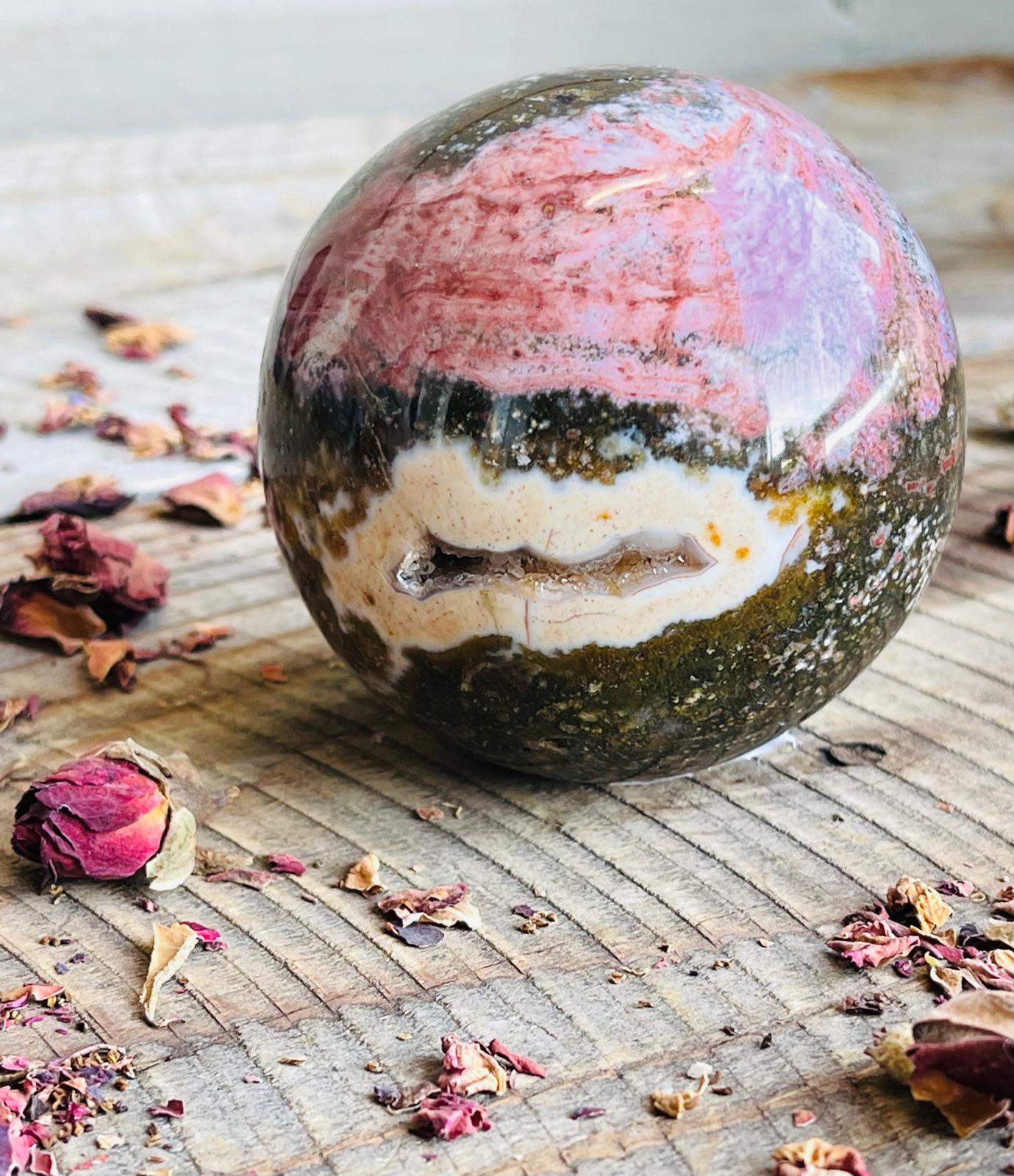 Ocean Jasper Sphere – Joy • Heart Expansion • Emotional Renewal