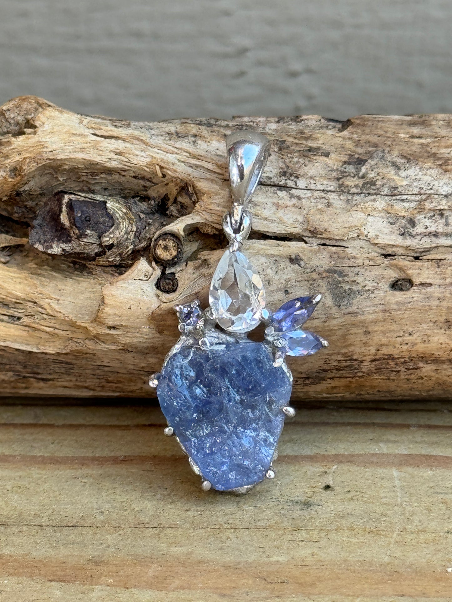 Raw & Polished Tanzanite Pendant – Sterling Silver