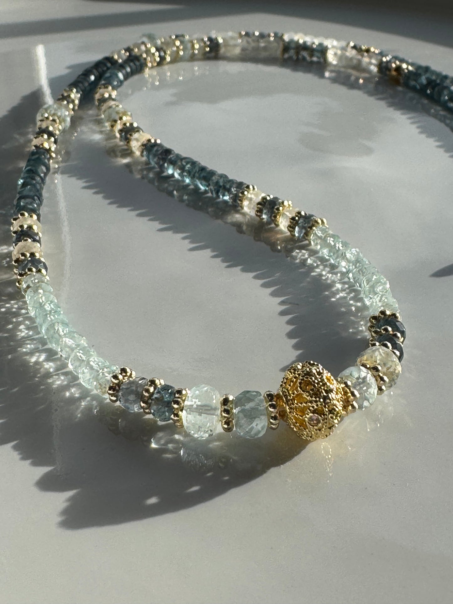 Crystal Grid Necklace – Aquamarine · Kyanite · Moonstone