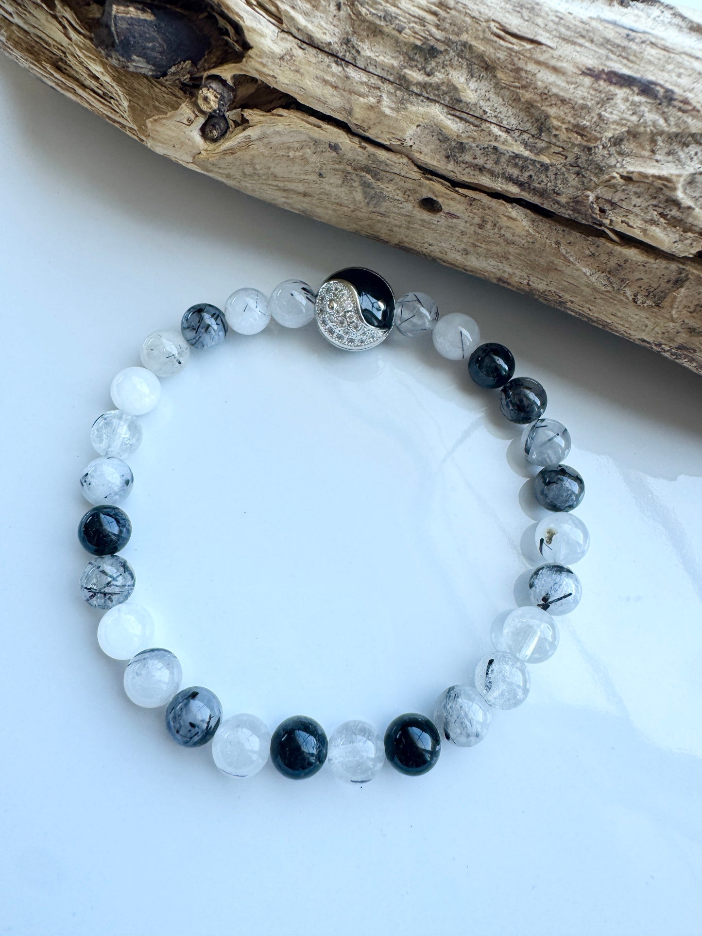 Yin Yang Tourmalinated Quartz Bracelet