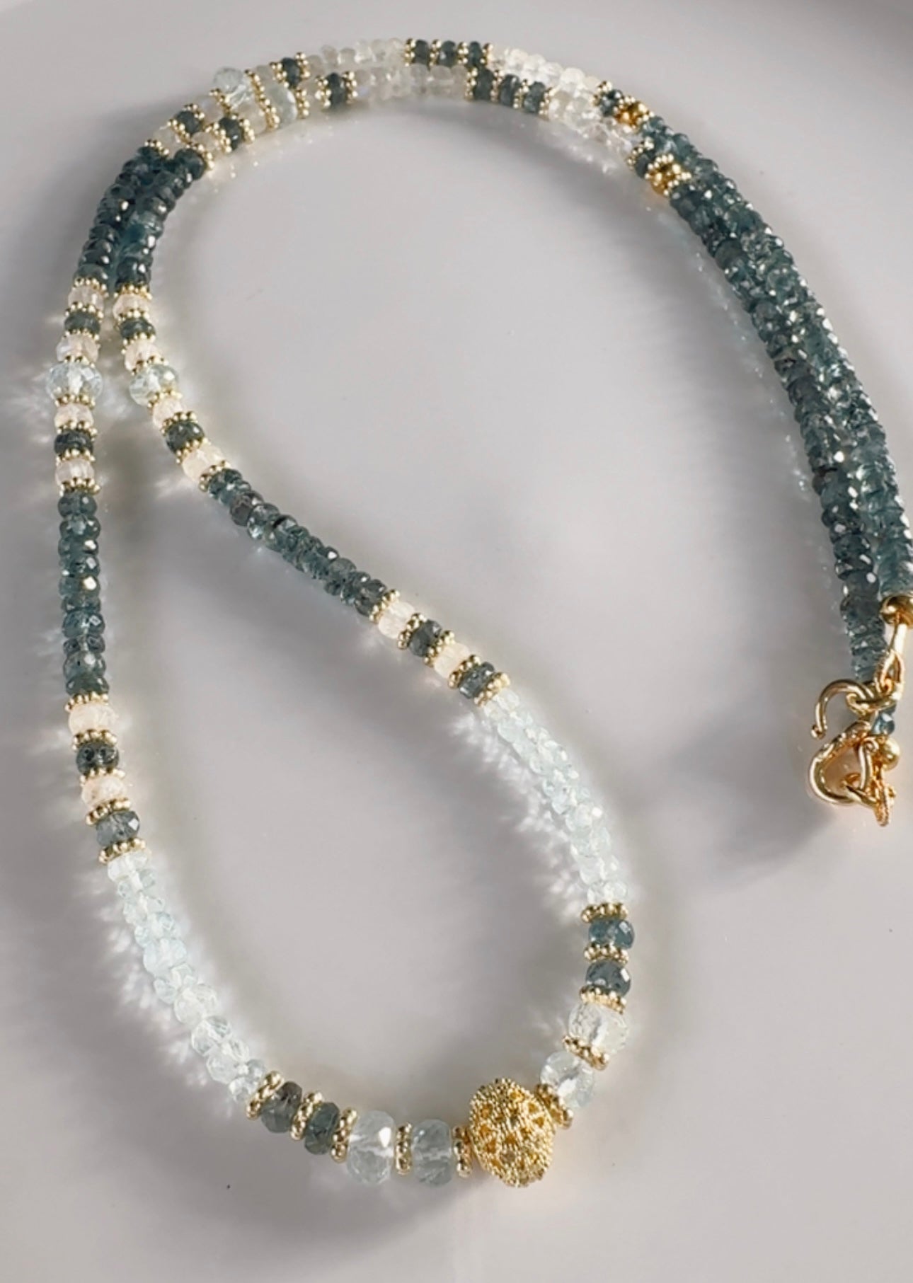 Crystal Grid Necklace – Aquamarine · Kyanite · Moonstone