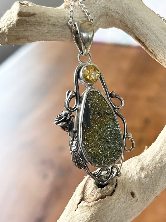 Rainbow Pyrite with Citrine pendant