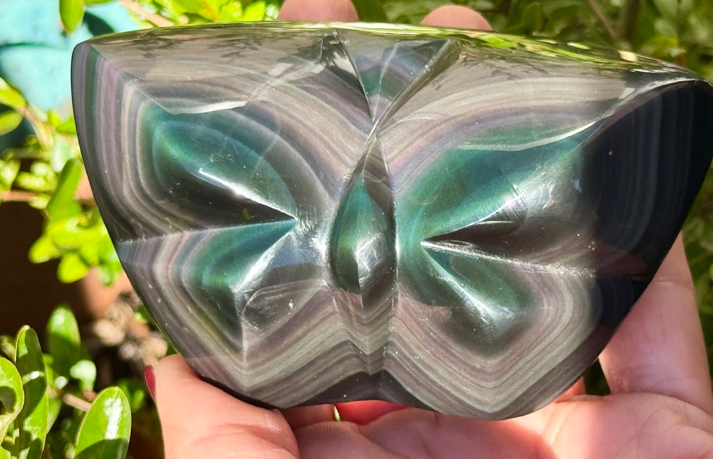 🦋 Rainbow Obsidian — Butterfly Carving (Large)
