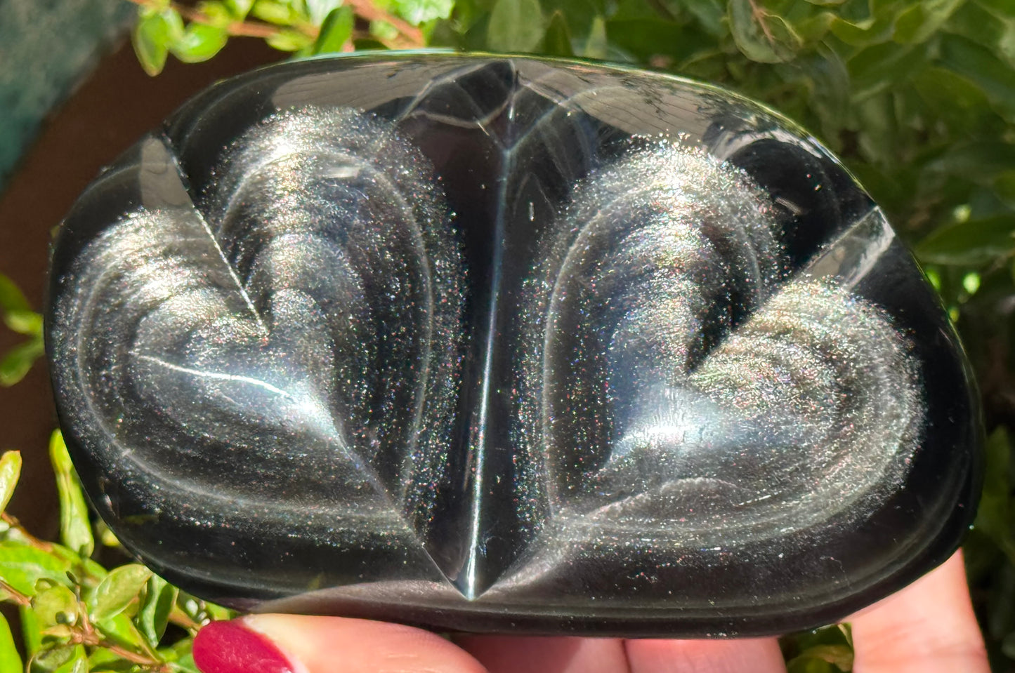 🌑 Rainbow Obsidian — Double Heart (Large)