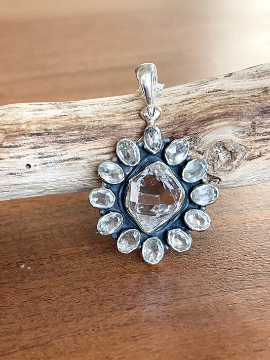 Herkimer Diamond & Aquamarine Pendant